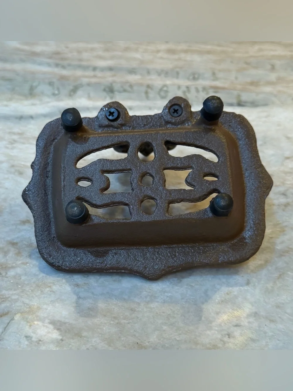 Vintage-Inspired Cast Iron Soap Dish with Ornate Back